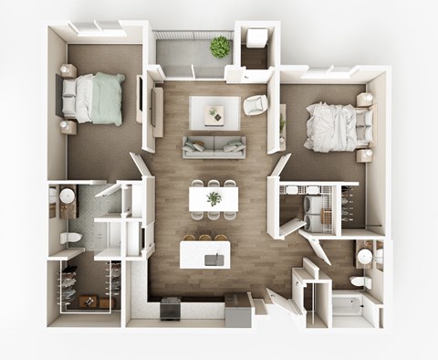 Floor plan for 2 beds, 2 baths, 1247 sqft